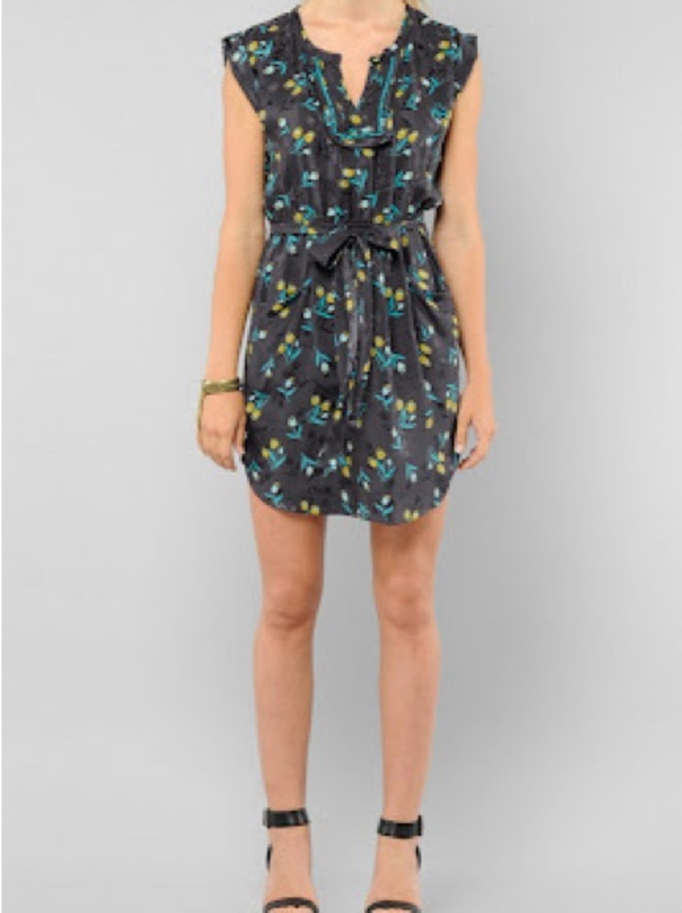 NWT Rebecca Taylor Gray silk Floral Tie-Waist Mini Dress 2